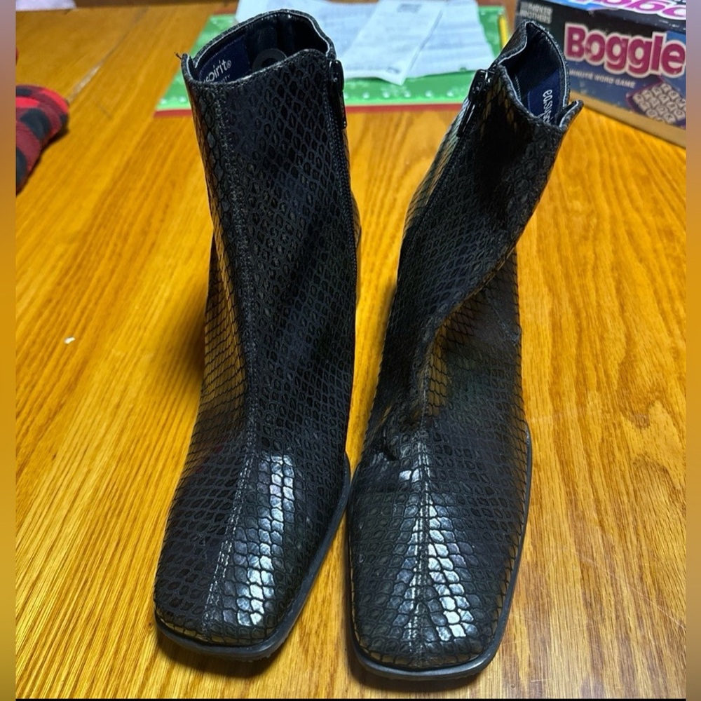 Easy Spirit Black Snakeskin Heeled Boots